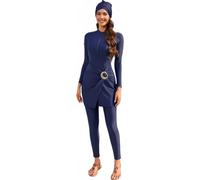 TaissBocco Muslim Women's Long Sleeve Knot Front Burkini Swimsuit with Hijab Cap(S, T2)