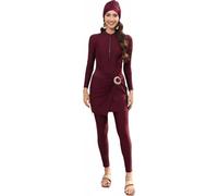TaissBocco Muslim Women's Long Sleeve Knot Front Burkini Swimsuit with Hijab Cap(S, T3)