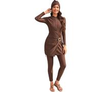 TaissBocco Muslim Women's Long Sleeve Knot Front Burkini Swimsuit with Hijab Cap(S, T4)