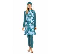 TaissBocco Traje de baño musulmán para Mujer Traje de baño islámico 3 uds Burkini Traje de baño de Cobertura Completa de Talla Grande Traje de baño Modesto(M, T2)