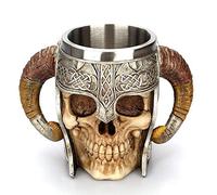 Taisuko Medieval Mug, acero inoxidable Ram Horned Viking Pirate Gothic Skull Mug Tankard Cup, Medieval Castle Lord Knight Skeleton Tankard Stein para cerveza Vino Café Ron Agua potable - 500 ml