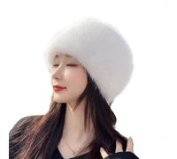 TAITUS Gorro de Pescador de Piel sintética de Invierno para Mujer, Gorro cálido de Piel sintética de Felpa, Gorro Plano de Piel de Zorro, Gorro de Piel de Moda de Invierno para Mujer (White)