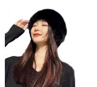 TAITUS Gorro de Pescador de Piel sintética de Invierno para Mujer, Gorro cálido de Piel sintética de Felpa, Gorro Plano de Piel de Zorro, Gorro de Piel de Moda de Invierno para Mujer (Black)