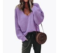 TAITUS Suéteres Casuales de Cuello en V para Mujer,Camisas de Manga Larga,suéteres livianos de Ajuste Holgado, suéter de Manga Larga con Cuello en V de otoño e Invierno para Mujer (XXL,Purple)