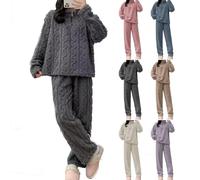 TAITUS Traje de Ocio cálido de Forro Polar para Mujer, Conjunto de Ropa de Dormir de Franela de Forro Polar, Ropa de Estar por casa de Franela, Pijama térmico para Mujer, Conjunto de Pijama (L,Grau)