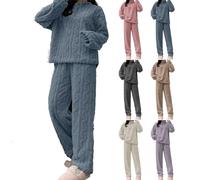 TAITUS Traje de Ocio cálido de Forro Polar para Mujer, Conjunto de Ropa de Dormir de Franela de Forro Polar, Ropa de Estar por casa de Franela, Pijama térmico para Mujer, Conjunto de Pijama (L,Blau)