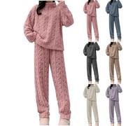 TAITUS Traje de Ocio cálido de Forro Polar para Mujer, Conjunto de Ropa de Dormir de Franela de Forro Polar, Ropa de Estar por casa de Franela, Pijama térmico para Mujer, Conjunto de Pijama (L,Rosa)