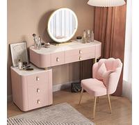 TAITUTE Tocador de Maquillaje con iluminación LED Espejo y Silla, Mueble tocador 6 cajones para Dormitorio para Mujeres y niñas,Madera Maciza recubierta de Cuero PU,Pata metálica