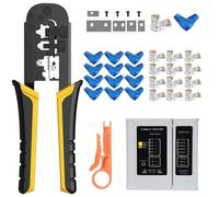 TAIWAIN - Herramienta de red de crimpado para crimpadora RJ45/RJ11/RJ12 Cat5/Cat7/Cat6, kit pelacables de red para detector de datos de cable de paso final regular (negro)