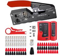 TAIWAIN - Kit de herramientas de red de crimpado CAT5/CAT6, RJ45/RJ12/RJ11, herramienta profesional de reparación de cables, probador de cables LAN, kit de crimpadora Ethernet, conectores de paso Cat5