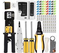 TAIWAIN RJ45/RJ12/RJ11 - Kit de herramientas de red para crimpadora de computadora, probador de cables, juego de pelacables de mantenimiento Ethernet Cat5/Cat6, cortador de reparación LAN 8P/4P/6P