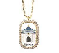 Taiwan Travel Chiang Kai-shek Memorial Hall - Collar con colgante de diamante y cristal dorado