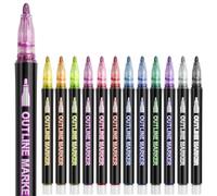 TAIXING 12 lápices de purpurina metálicos, juego de rotuladores de doble línea, lápices mágicos para manualidades, tarjetas, álbumes de recortes, escritura creativa, relleno de calendario de Adviento