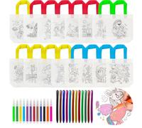 TAIXING 12 Pcs Bolsas para Colorear, Juego de Bolsas de Tela para Niños con 12 Crayones de Colores y 12 Pluma de Acuarela, Bolsas para Pintar para Niños para Fiestas de Cumpleaños Escuelas Guarderías