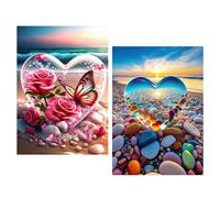 TAIXING 2 Piezas Diamond-Painting Kit Completo, 5D Pintura Diamante Adultos, 30x40cm Pintura de Diamantes Playa del Amor, Cuadro Diamantes para Sala de Estar Dormitorio Decoración de Pared
