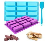TAIXING 2 Piezas Molde Silicona Rectangular, Moldes de Barra de Cereal de 12 Cavidades con Espátula de Silicona Moldes Para Barritas para Hornear para Trufas de Chocolate Pan Brownie