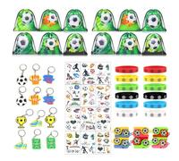 TAIXING 60 Piezas Artículos de Fiesta Fútbol Cumpleaños, Piñata Futbol Decoracion Cumpleaños Futbol Juguetes Relleno Piñata con Bolsa de Cordón de Fútbol Pulsera de Silicona Llavero Silbato Tatuaje