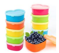 TAIXING Juego de 10 botes pequeños con tapa de plástico en forma de corazón, congeladores de 5 colores, mini latas con tapa, para guardar aperitivos y frutas