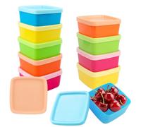 TAIXING Juego de 10 latas pequeñas con tapa de plástico cuadradas, pequeñas latas de 5 colores, mini congeladores, recipientes con tapa, pequeños para guardar aperitivos y frutas