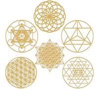 Taiyin Juego de 6 piezas de arte de pared de madera de geometría sagrada de 12 pulgadas, cubo zen, metatrón, decoración del hogar, Sri Yantra, Merkaba, Torus, flor de la vida, escultura colgante de