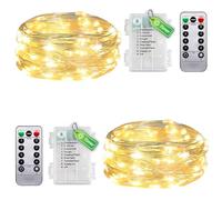 taiyongkang Pack de 2 luces de alambre para interior, batería con temporizador y mando a distancia, 6 m, 50 ledes, luz blanca cálida, pequeña cadena de luces para dormitorio, Navidad, boda, también