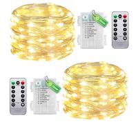 taiyongkang Pack de 2 luces de alambre para interior con temporizador y mando a distancia, 11 m, 100 LED, luz blanca cálida, pequeña cadena de luces para dormitorio, Navidad, boda, también utilizable