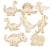 TAIYOU 40 Piezas 8cm Discos Dinosaurios Madera Blanco Discos Madera Natural Scatter Deco para Artesanías Hechos a Mano DIY Crafting Decoración para Niños Adultos 8 Tipos Dinosaurios
