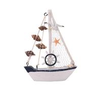 TAIYOU Adornos de barco pequeño, decoración de velero, estilo mediterráneo, adorno de mesa de madera en miniatura con redes, caracola, gaviotas, timón de estrella de mar, para oficina, bodas