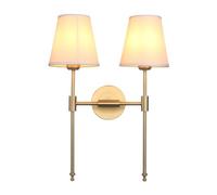 TAIYUESHAN Aplique Doble rústico clásico Aplique de Pared de 2 Luces con Pantalla de lámpara Textil Blanca Acampanada y Brazo Largo con Acabado de latón Antiguo, Colgante de Techo