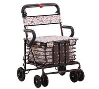 TAIYUESHAN Carrucula de cuatro LED Walker para personas mayores, carro de la compra plegable con carro del asiento, camina para comprar comida, pequeño carro regalo (B 50 x 46 x 87 cm)
