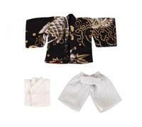 TAIZhiChen Outfit Muñeca 1/12 Estampado Vestido Tipo Kimono Envolvente Conjunto Tradicional , Negro, Blanco , Kimono con Carpas Y Pantalón A Rayas