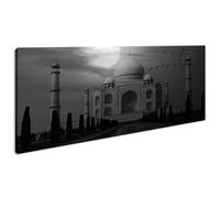 Taj Mahal al atardecer panorámico 100 x 50 cm, efecto: negro/blanco como lienzo, diseño listo enmarcado en marco de madera auténtica, impresión digital de alta calidad con marco