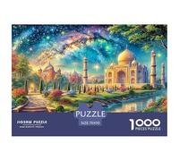 Taj Mahal y cúpulas en Vibrante Escena Estrellada Puzzle De 1000 Piezas Arquitectura fantasía Juego Clásico para Niños Y Adultos, Reciclado 70x50cm/1000pcs