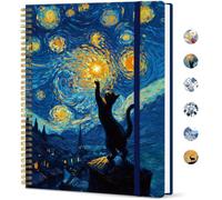 Taja Large Spiral Lined Journal for Women, 8.5" x 11" Notebooks for Work Collge Ruled, A4 Aesthetic Cute Journaling Notebooks for Writing, Plastic Cover, Cosmic Feline