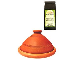 Tajín marroquí, té, sin esmaltar, libre de sustancias nocivas, original de Marruecos, olla de barro para cocinar, Tuareg Ø 26 cm, para 1-3 personas, hecho a mano en Marrakech