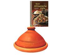 Tajín original de Marruecos, con libro de recetas Cocina del Norte de África, hornear tarro de terracota, 26 cm, 1-3 personas, Marrakech hecho a mano, libre de