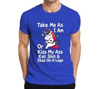 Take Me As I Am Or Kiss My Ass Unicornio Divertida Camiseta para Hombre, azul, XL