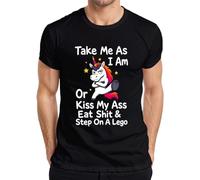 Take Me As I Am Or Kiss My Ass Unicornio Divertida Camiseta para Hombre, Negro , M