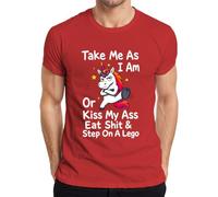 Take Me As I Am Or Kiss My Ass Unicornio Divertida Camiseta para Hombre, rojo, 3XL
