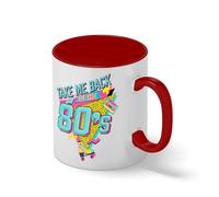 Take Me Back To The 80s Coffee Mug - Retro 1980s Nostalgia Gift - Neon Pop Art Roller Skate & Cassette Tape Cup Blanco Taza Aro y Mango Con Rojo Mug