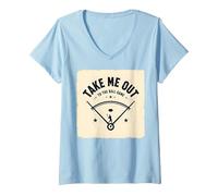 Take Me out to The Ball Juego Retro Baseball Camiseta Cuello V, Mujer, Azul Bebé, S