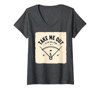 Take Me out to The Ball Juego Retro Baseball Camiseta Cuello V, Mujer, Jaspeado Oscuro, L