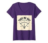 Take Me out to The Ball Juego Retro Baseball Camiseta Cuello V, Mujer, Morado, L