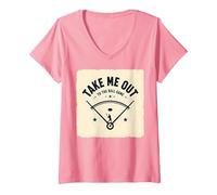 Take Me out to The Ball Juego Retro Baseball Camiseta Cuello V, Mujer, Rosado, XXL