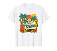 Take Me To Hawaii Retro Sunset Palm Trees Tabla de Surf Ukelele Camiseta