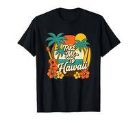 Take Me To Hawaii Retro Sunset Palm Trees Tabla de Surf Ukelele Camiseta