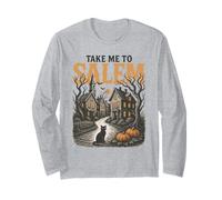 Take Me to Salem Massachusetts Vintage Retro Halloween Witch Manga Larga