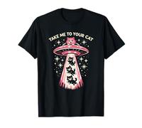 Take Me To Your Cat Retro UFO Alien Humor Espacio Arte Scifi Go Camiseta