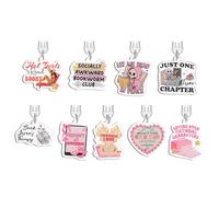 TAKEALOOKO Dijes de tapón antipolvo tipo C para Kindle, 9 piezas con temática de citas divertidas de libro, cubiertas USB-C, colgantes acrílicos de lectura "Just One More Chapter", accesorios