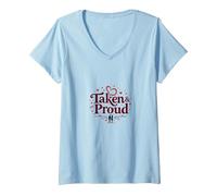 Taken & Proud I Heart My Girlfriend Romántico San Valentín Camiseta Cuello V, Mujer, Azul Bebé, S
